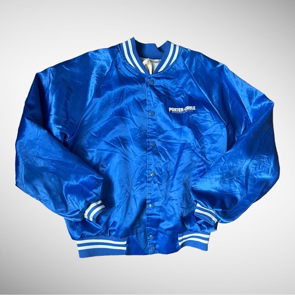 Urban Renewal VTG Hartwell Made USA Blue Nylon Jacket Small Medium Satin Jacket - Picture 1 of 10